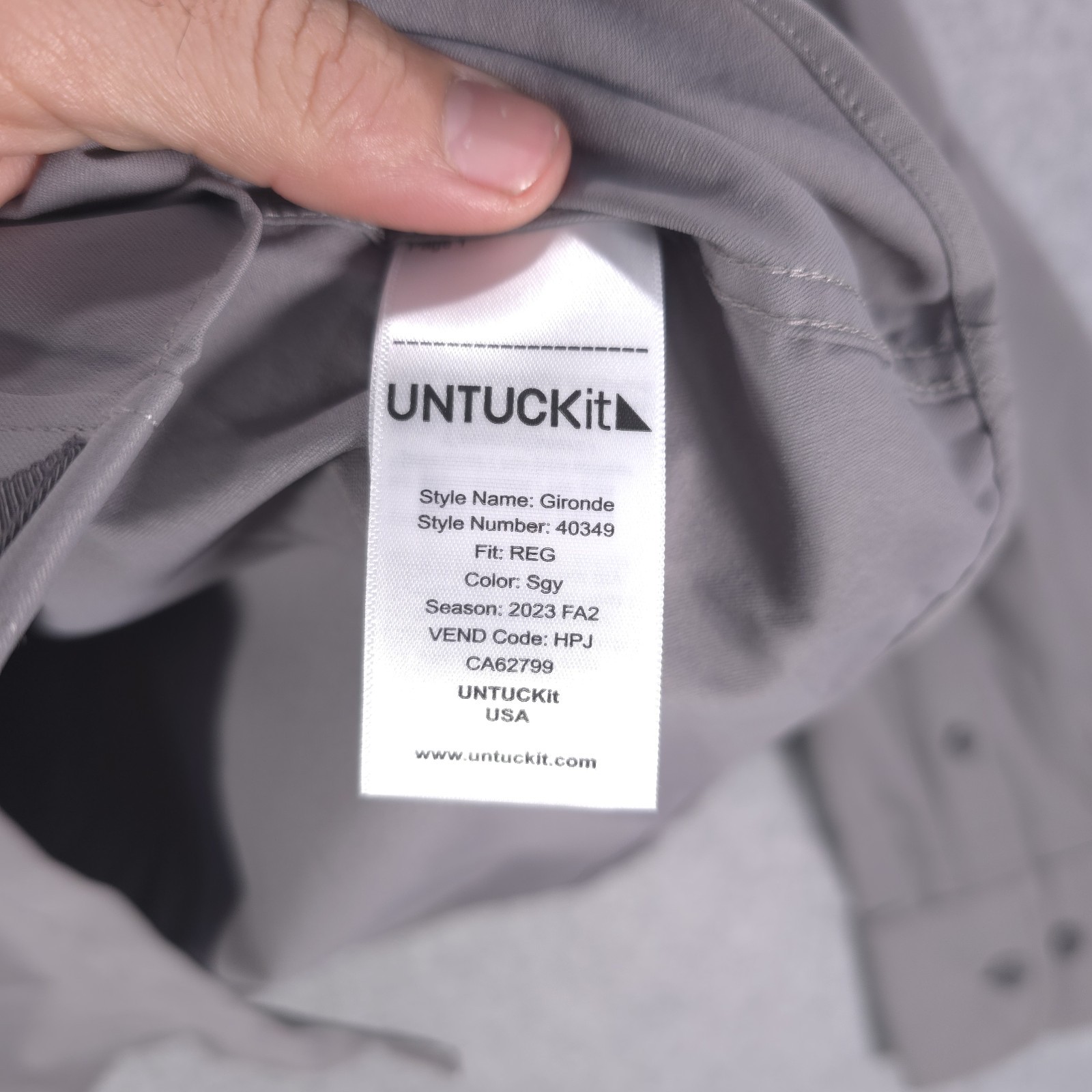 Untuckit Gironde Regular Gray Button Performance … - image 5