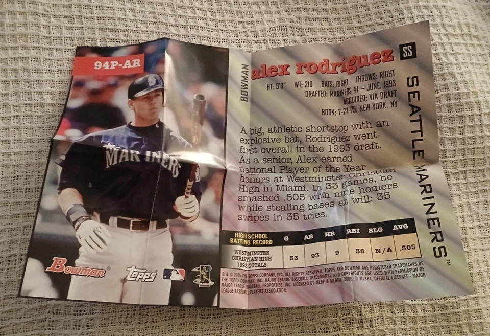 Alex Rodriguez 2005 Bowman Throwback Posters 1994 #94P-AR - Image 2 of 2