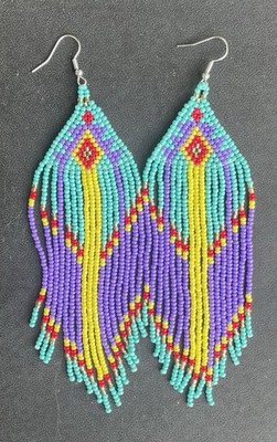 Boho Native American Style Tribal Seed Bead Beaded Earrings Fringe Tassel Long