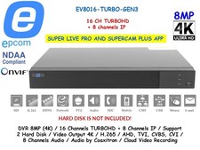 Epcom EV8016-TURBO-GEN3 DVR 8MP 4K 16CH TURBOHD 8CH IP/Video Output 4K/ ONVIF