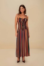 Farm Rio Colorful Striped Maxi Dress with Tie Straps Size M