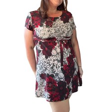 Vintage La Belle Fashions Red Floral Lace Print Empire Waist Mini Dress Large