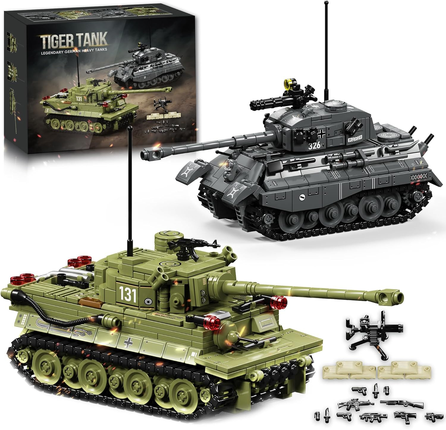 WW2 Army Tank Building Blocks Set, 2 Classic Military Tanks Building ...