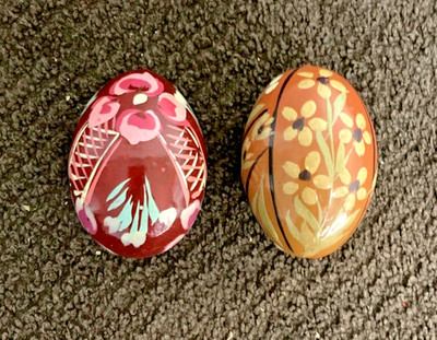 Pair Of Hand Painted Eastern European Easter Eggs - 2.5 in. L