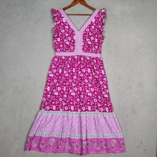 Loft Maxi Dress Womens 8 Purple Lavender Floral Border Ruffle Sleeve A-Line Boho