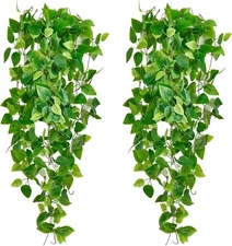 Fake Hanging Plants Vines(2pcs)for Room Decor, Artificial Ivy Greenery Green 