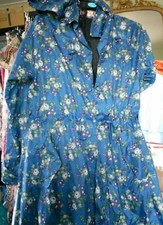 Cath Kidston Foldaway Raincoat - Rrp £40.00 Dark Blue With Purple Roses Med