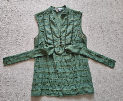 Zara Basic Top Bluse Tunika Hemd Gr. M V-Ausschnitt ärmellos dunkel hell grün