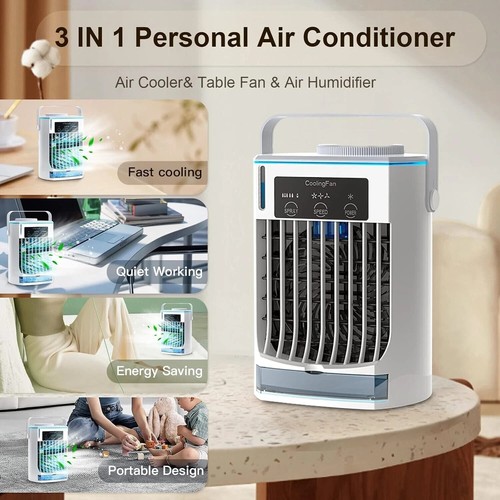 3 IN 1 Evaporative Cooler Personal Cooling Fan with Wind Speed, Mist Small air c - Picture 2 of 7