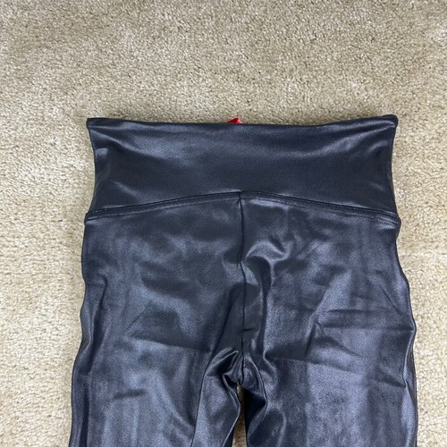 Spanx Womens Black Faux Leather Leggings M High Waist 2437 Stretch - Picture 7 of 13