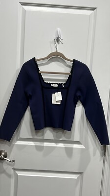NWT Sandro paris Crop Square Neck Sweater NAVY BLUE, Size 2 (fits like 6 US)