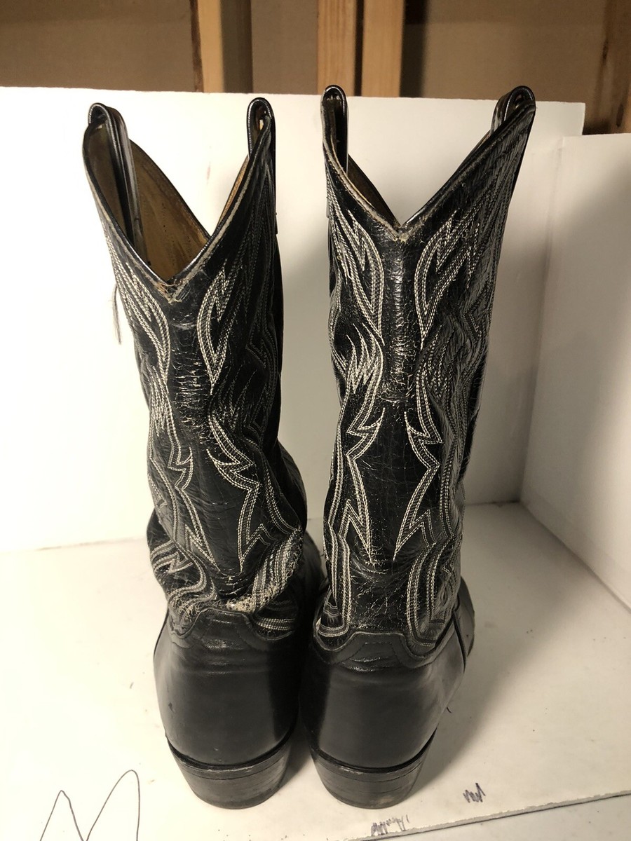 Tony Lama Vintage Black Wingtip Cowboy Western Boots Mens 9 EE