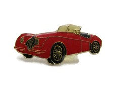 Vintage Jaguar XK120 Roadster Red Enamel Lapel Pin Gold Tone Classic Sports Car