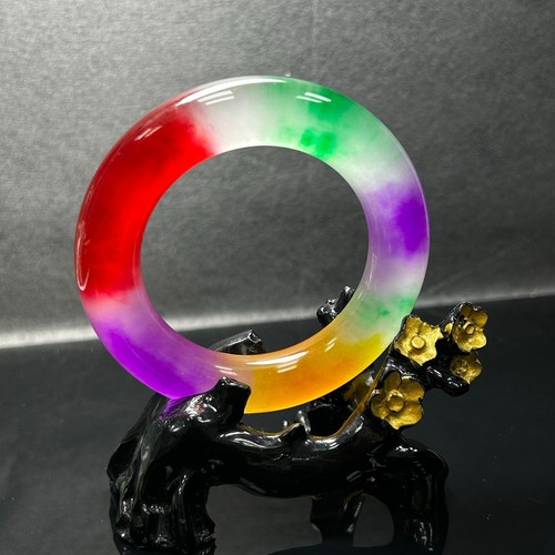 Bracciale Braccialetto Giada Giadeite Multicolore Birmano Alto Ghiaccio Naturale Certificato 60mm - Foto 4 di 4