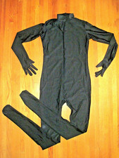 Plus Size Shiny Black Long Sleeve T Neck Footed Unitard W/Hands Sz 2XL-16-18 New