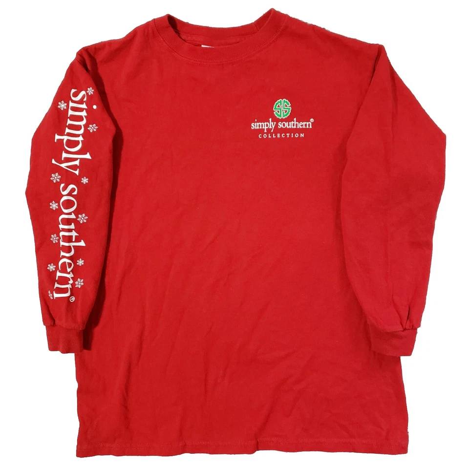 Camisa Simply Southern Youth S "Let It Snow" boneco de neve frasco de pedreiro vermelho manga longa  - Imagem 2 de 4