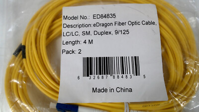 Lot of 2: 13ft LC / LC SM Duplex 9/125 Fiber Optic Cables Yellow eDragon ED84835