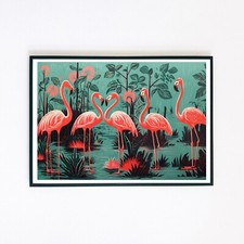 Flamingo Vögel Retro Natur Illustration 7x5 Vintage Wohndeko Wandkunstdruck