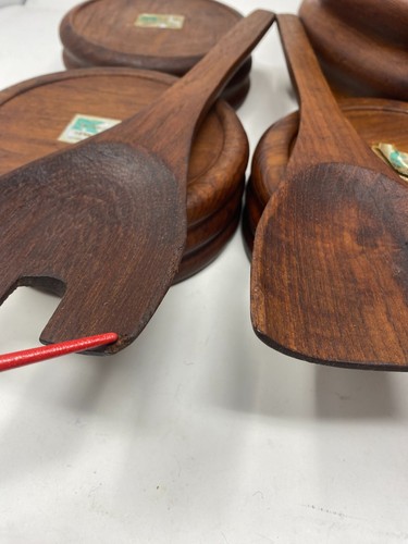 Kalmar Teak Wood Salad Bowl 7 Piece Set MCM Mid Century Danish Modern for 4 - Picture 5 of 14
