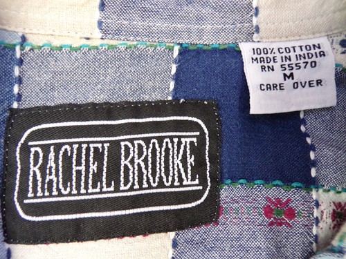 Vintage Rachel Brooke Cotton Top Women M Designer Blues & Cream Pockt Button B25 - Picture 7 of 8