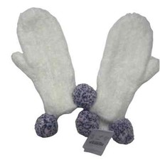 J Crew Crewcuts Girls Pom Pom Mittens White Large New with tags
