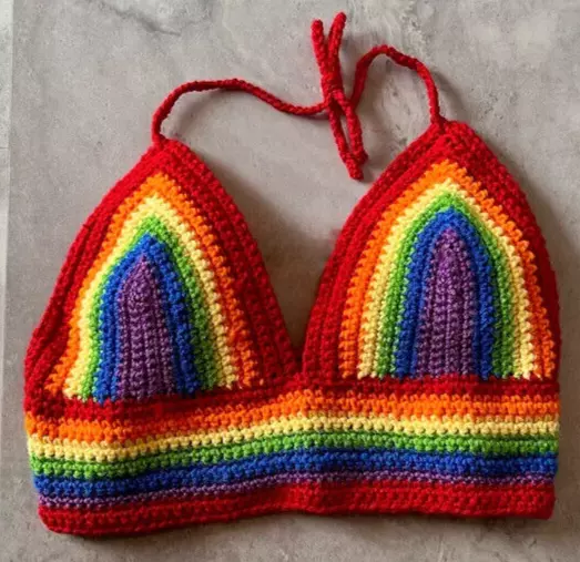 CROCHET PATTERN PAPER COPY FESTIVAL RAINBOW HALTER NECK CROP TOP BRALETTE  110