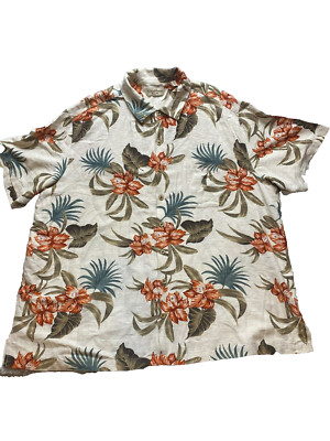 Caribbean Shirt Adult 3XB Taupe AOP Floral Hawaiian Aloha Button Up Silk Big Men