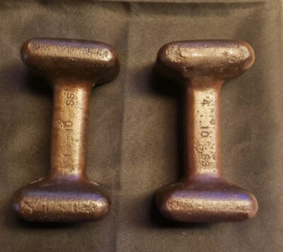 Pair Vintage CAST IRON 10 lbs Dumbbells Square Head Grip