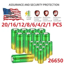 Lot of 1-20Pcs 26650 3.7V Lithium Rechargeable Batteries 8000mAh for Flashlight