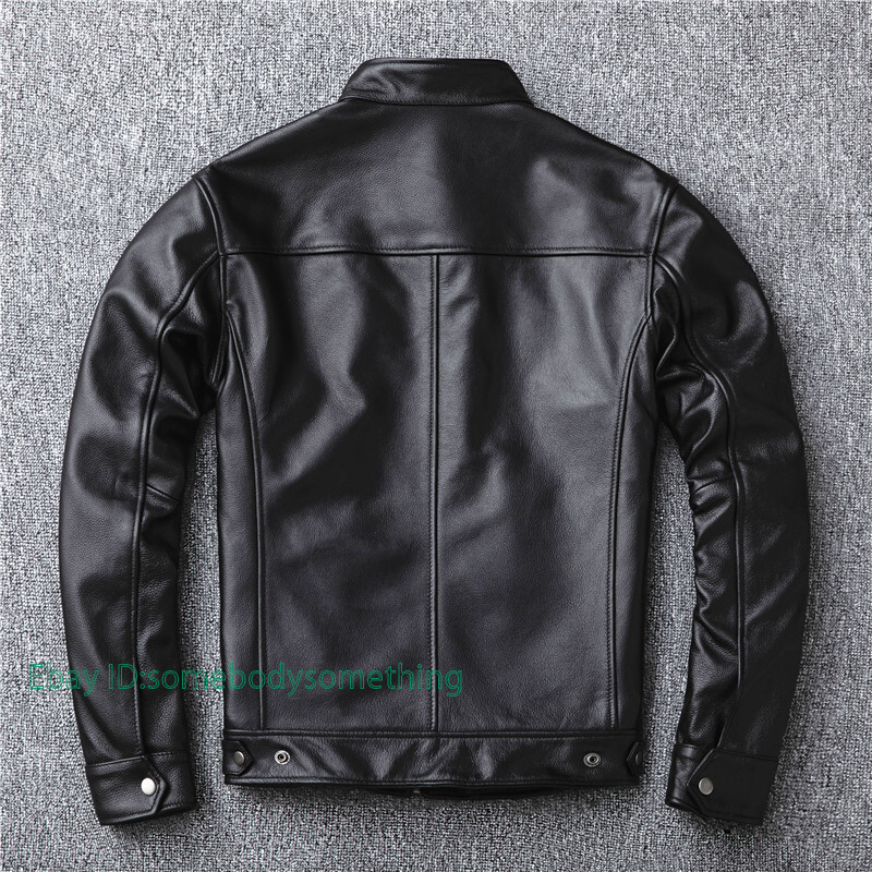 Mens 100% Real Leather Short Jacket Standing Collar Zipper