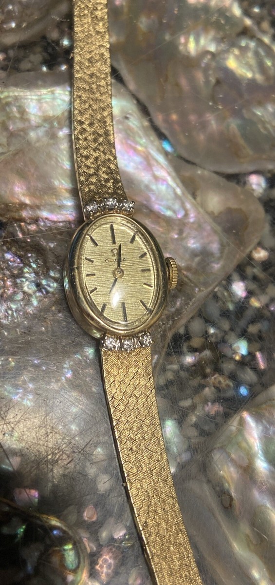 VTG Omega Women's Watch & Band 14k Gold W/ Diamonds 18.1 VTG Omega Women's Watch & Band 14k Gold W/ Diamonds 18.1