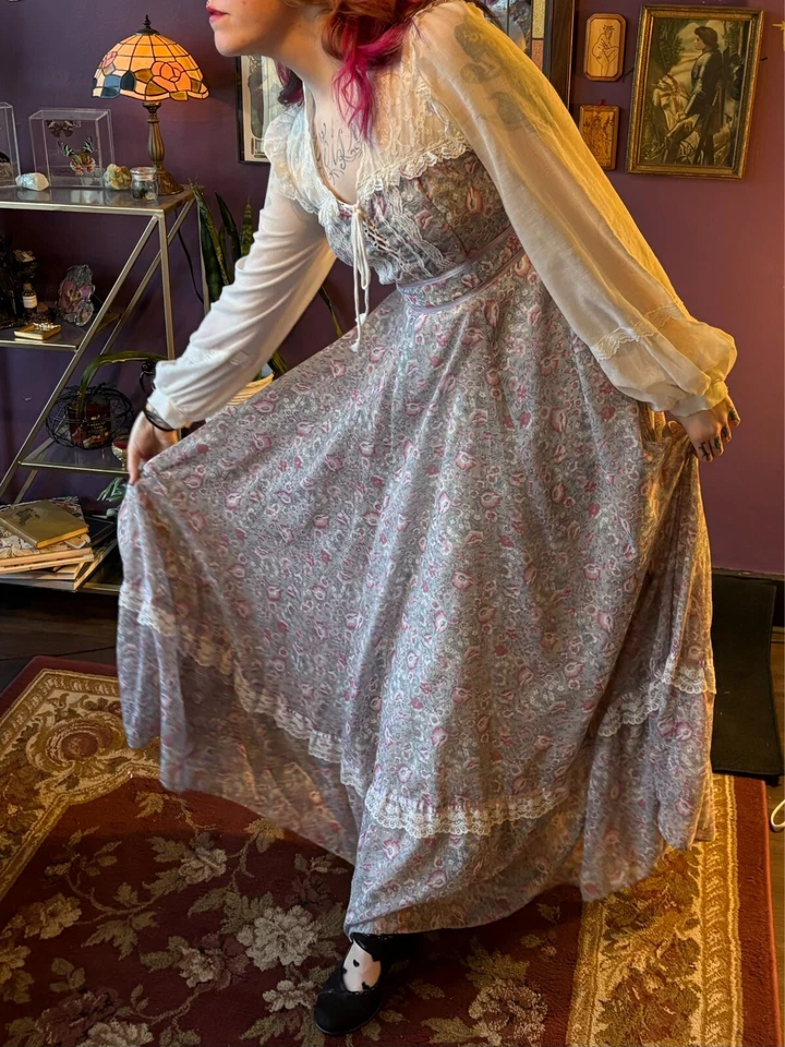 Vintage GUNNE SAX pálido índigo/púrpura pradera boho boda casa núcleo talla 13 Foto 4 de 4