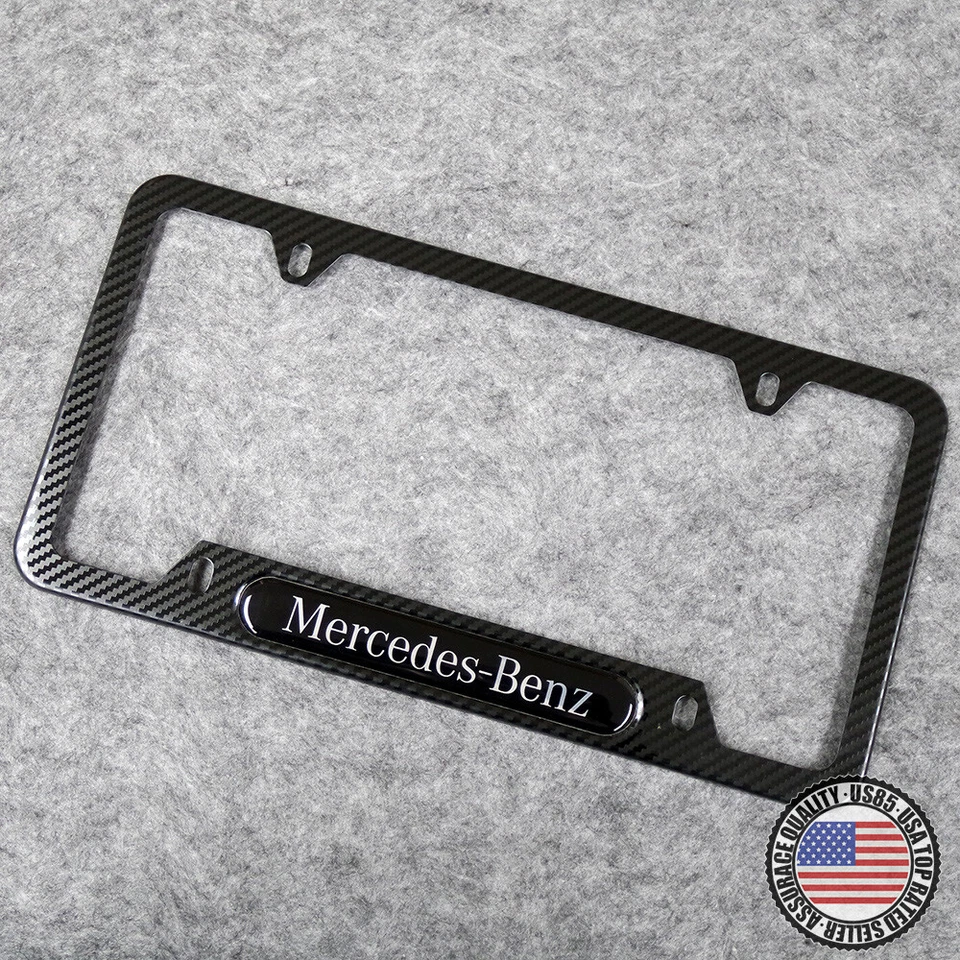For Mercedes-Benz Sport Carbon Fiber Texture License Plate Frame Cover Gift - Image 3 of 4