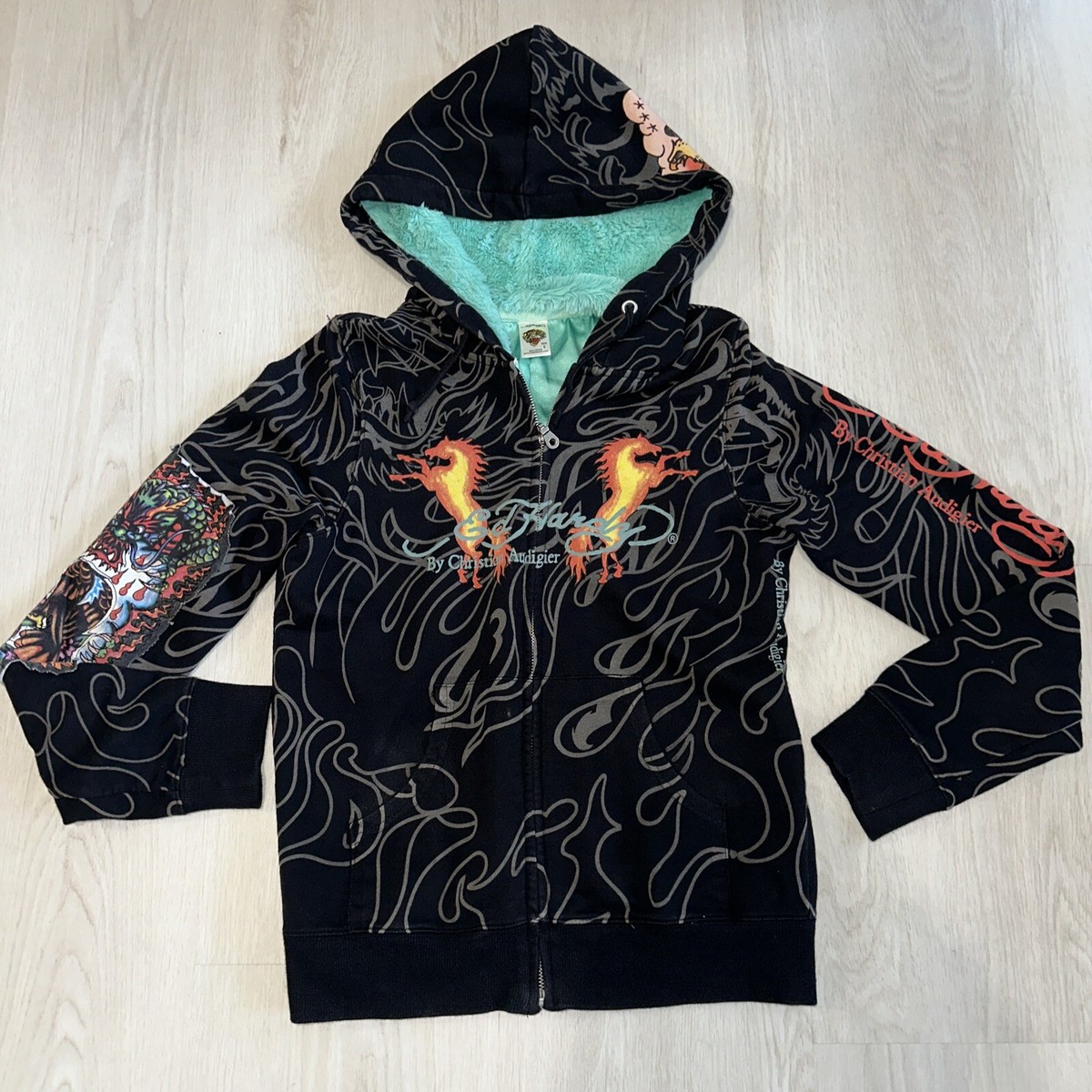 ジャケット・アウター 00s Ed Hardy fur hooded leather jacket 00s ED HARDY FUR HOODED LEATHER JACKET | GALAXIES