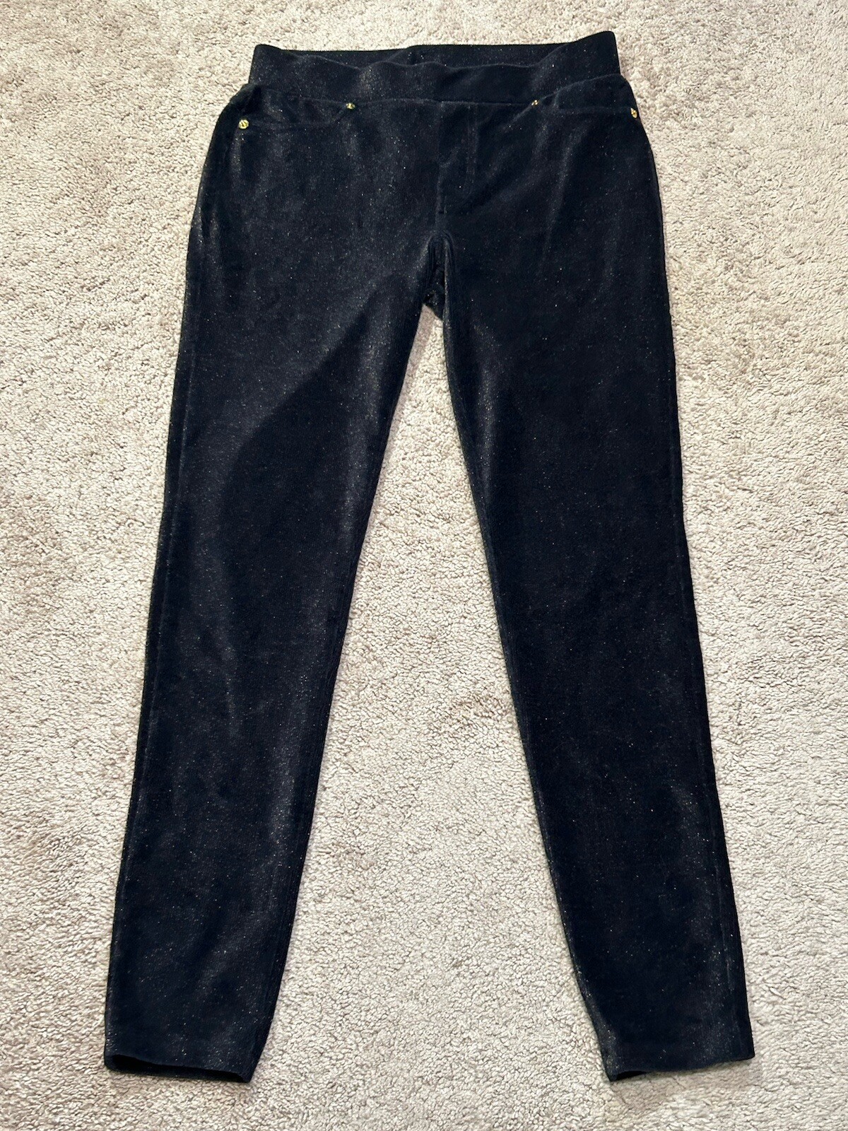 Michael Kors Womens Pants Sz Medium Black Gold Sparkle Skinny Leg Elastic Waist