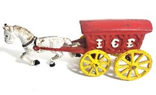 Vintage Cast Iron Horse Drawn Ice Wagon Painted Metal Toy Figure Collectible