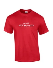 Etihad Airways White Logo United Arab Emirates Airline Red Cotton T-shirt