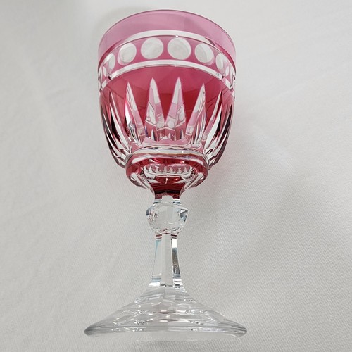 Val St Lambert Water Goblet glass 6 1/2" Ruby Red Cranberry Cut To Clear vas38 - Picture 6 of 14