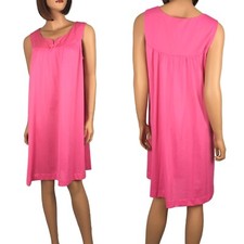 Vintage 70 s Dark Pink Night Gown Sleeveless Round Neck V Notch Bow Nylon M