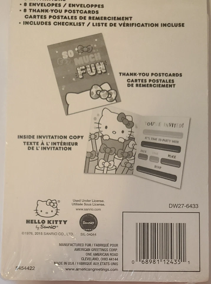 Paquete de 8 tarjetas y 8 postales de agradecimiento de Hello Kitty para fiestas de cumpleaños Foto 4 de 4