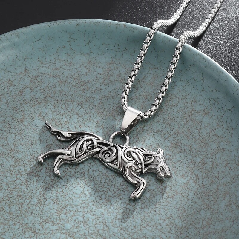 Collier Homme Acier Inoxydable - Pendentif Tête De Loup Zircon Punk, Chaîne 55 Cm, Cadeau Fantaisie