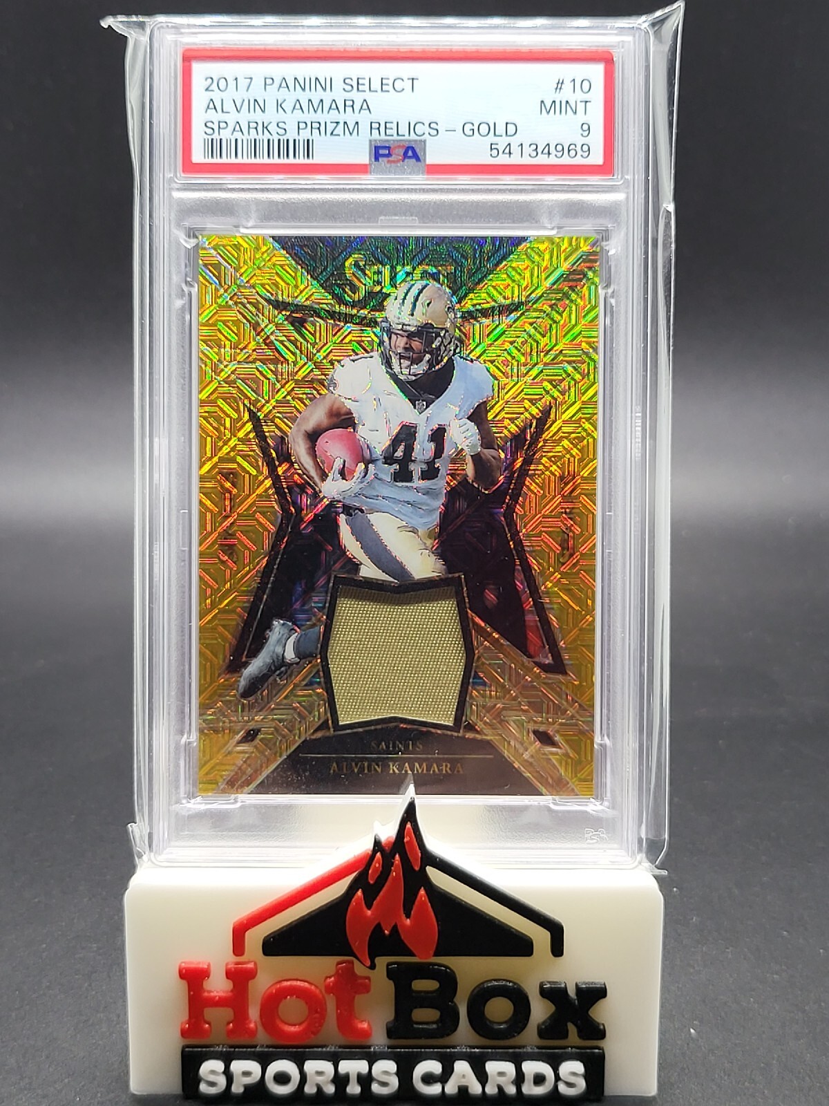 Alvin Kamara Panini Select Sparks Prizm Relics #10 Gold