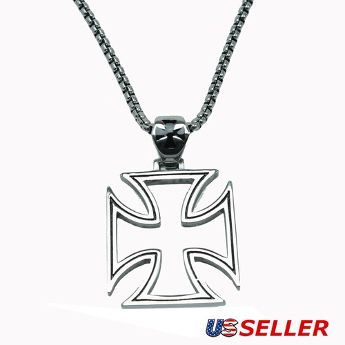Stainless Steel Knights Templar Cross Punk Pendant Vintage Necklace Chain - Picture 1 of 2