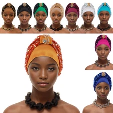 African Headtie Turban Women Muslim Hats Sequin Rhinestone Bonnet Hat Caps Arab