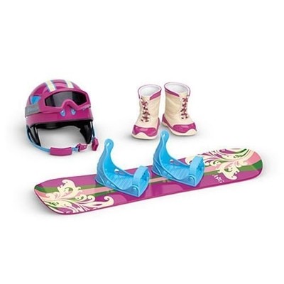 american girl snowboard and helmet Extreme Snowboarding for 18 Doll clothing set includes a winter coat with hood and bib overalls American Girl Doll Snowboard Accessories