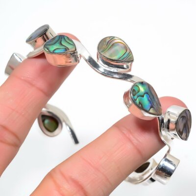 Awesome Abalone Shell Gemstone Handmade 925 Sterling Silver Jewelry Bangle S 7-8