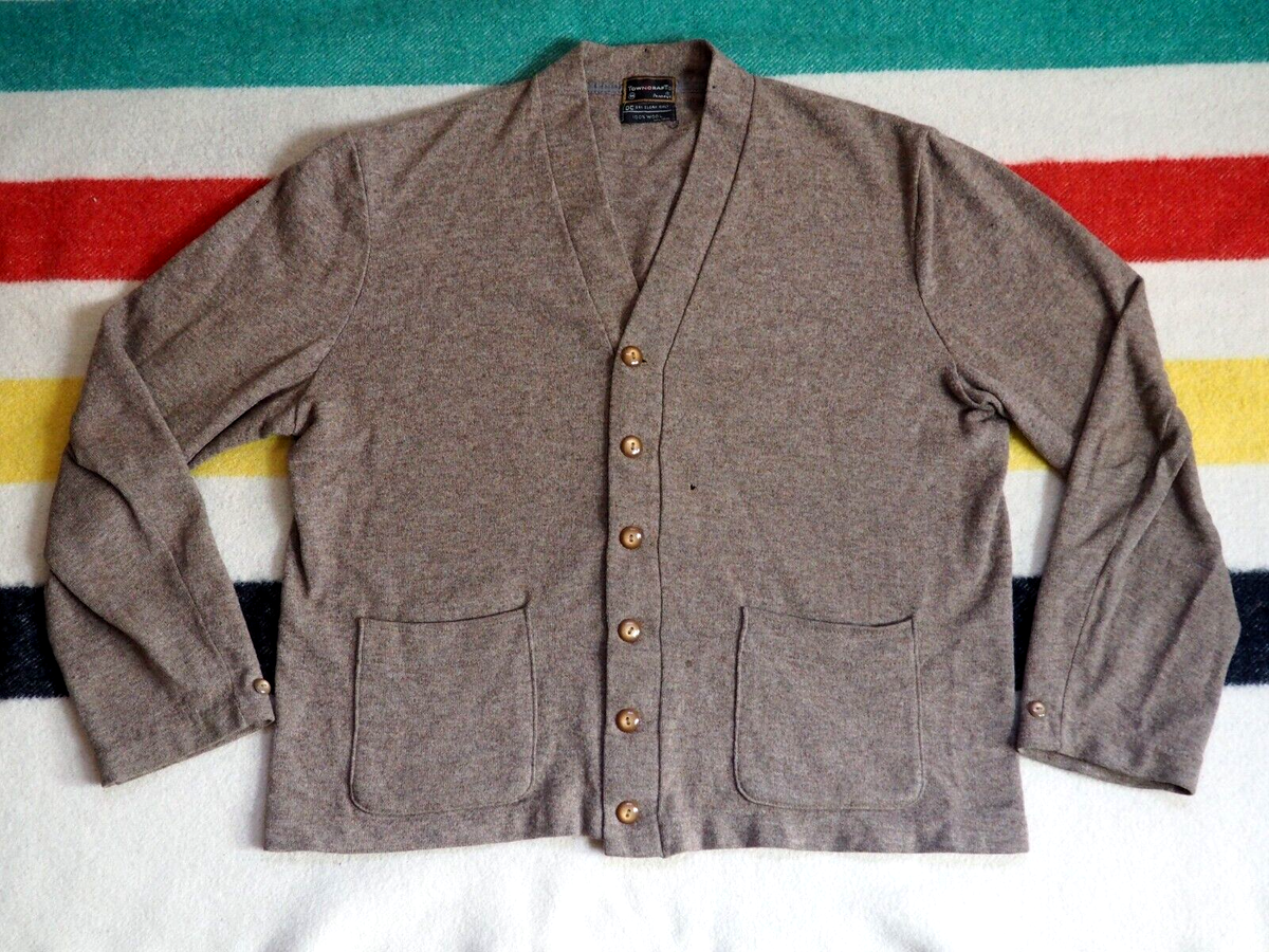 VTG 50s 60s TOWNCRAFT Penneys Wool Beige Button Grunge Cobain 