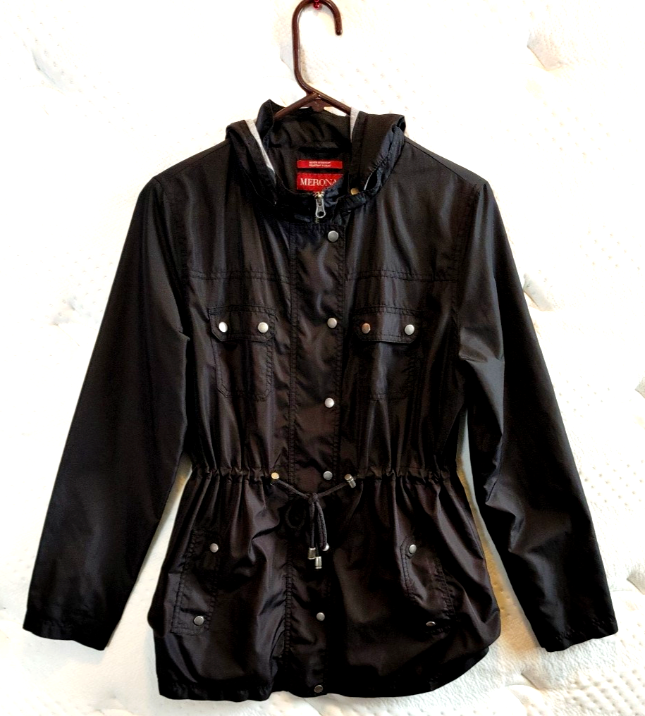 Merona Black Large Water Resistant / Windbreaker Jacket With Hood - As Is