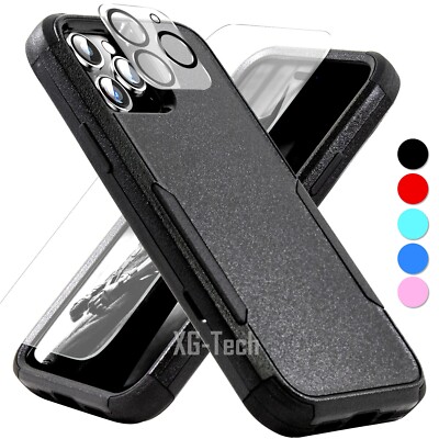 For iPhone 14 Plus 13 12 11 Pro Max Shockproof Case + Screen + Camera Protector