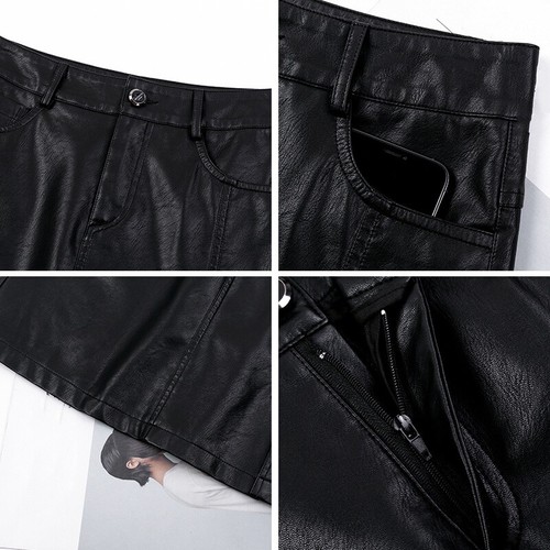 Women Bodycon Pu Mini Pencil Skirt Faux Leather High Waisted Vintage Style Skirt - Picture 5 of 19